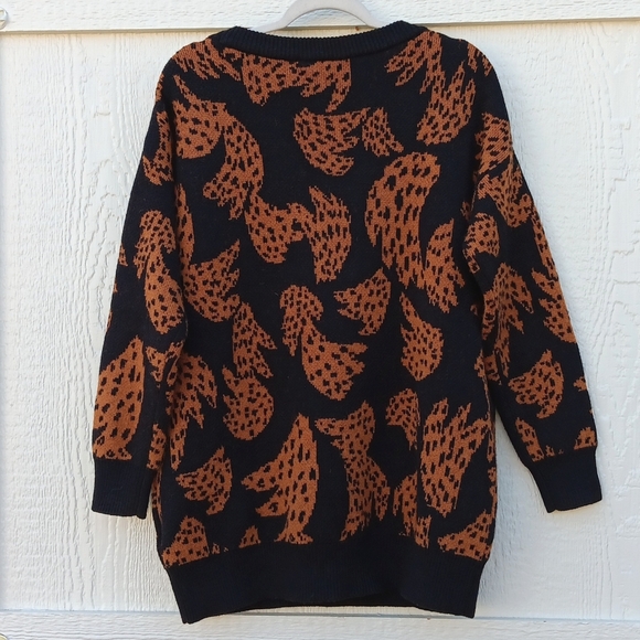 FARM Rio bananica intarsia orange & black printed knit sweater women's XS - Picture 4 of 14